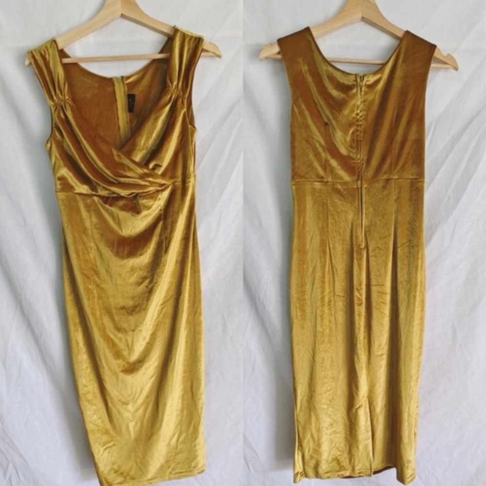 Steady Clothing Velvet Diva Wiggle Dress Hollywood Retro Solid Gold Stretch M‎